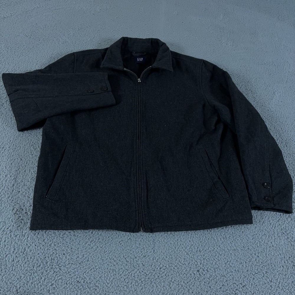 VINTAGE GAP Jacket Mens XL Gray Wool Full Zip Quilted Bomber Lined Y2K Coat Prep